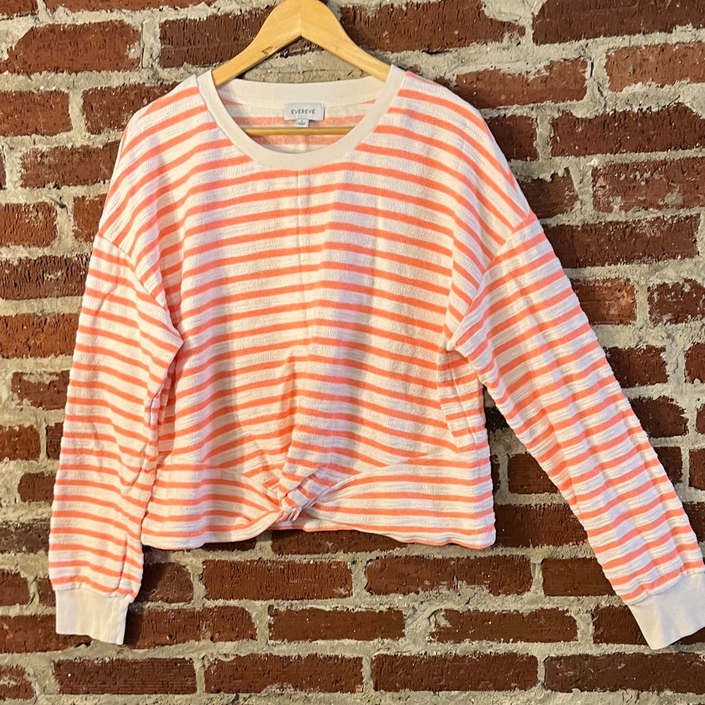Evereve Coral and White Striped Sweater